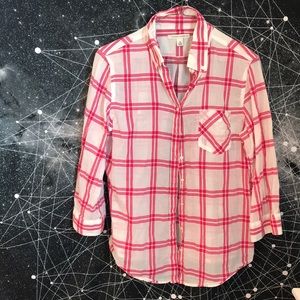 Plaid red and white striped button down